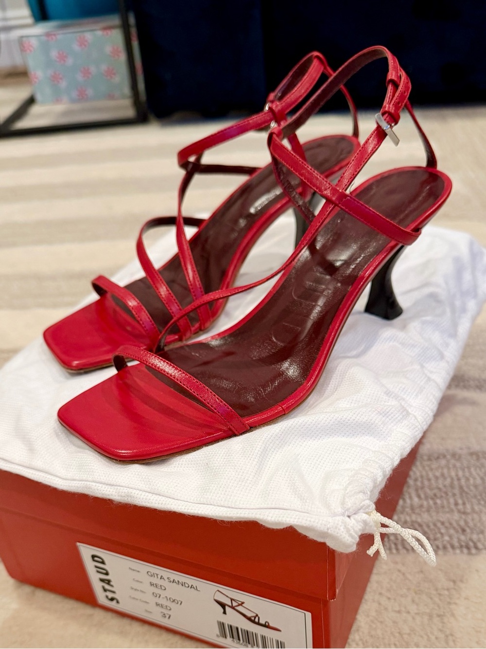 STAUD Gita Sandal Red Strappy Leather Heels Size 37